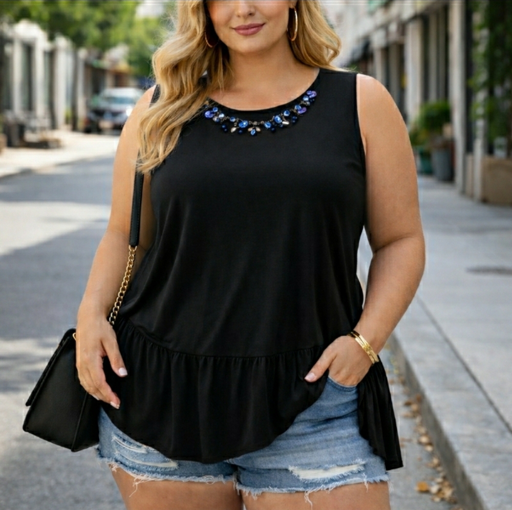 Black Top and Necklace 2 Pc Set Sleeveless The Limited 3XL NWT 🤍 Retail $79-